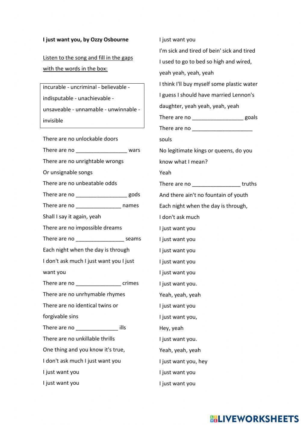 Song: I just want you