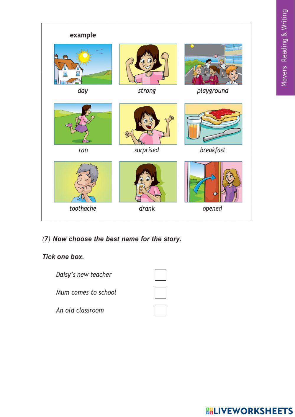 Movers reading and writing part 45 online exercise for Live Worksheets