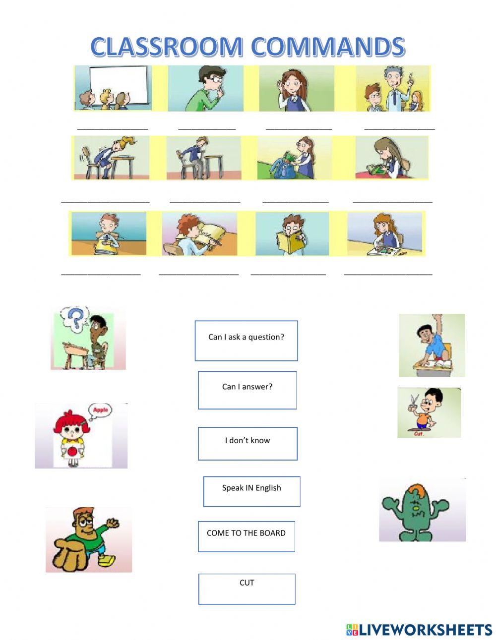 Classroom commands free online worksheet live worksheets
