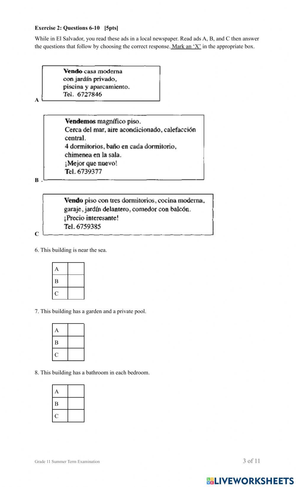 Grade 11 Reading exam summer 2021