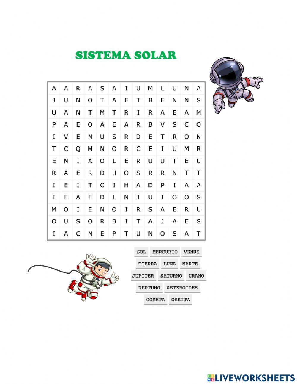 Sopa de letras Sistema Solar