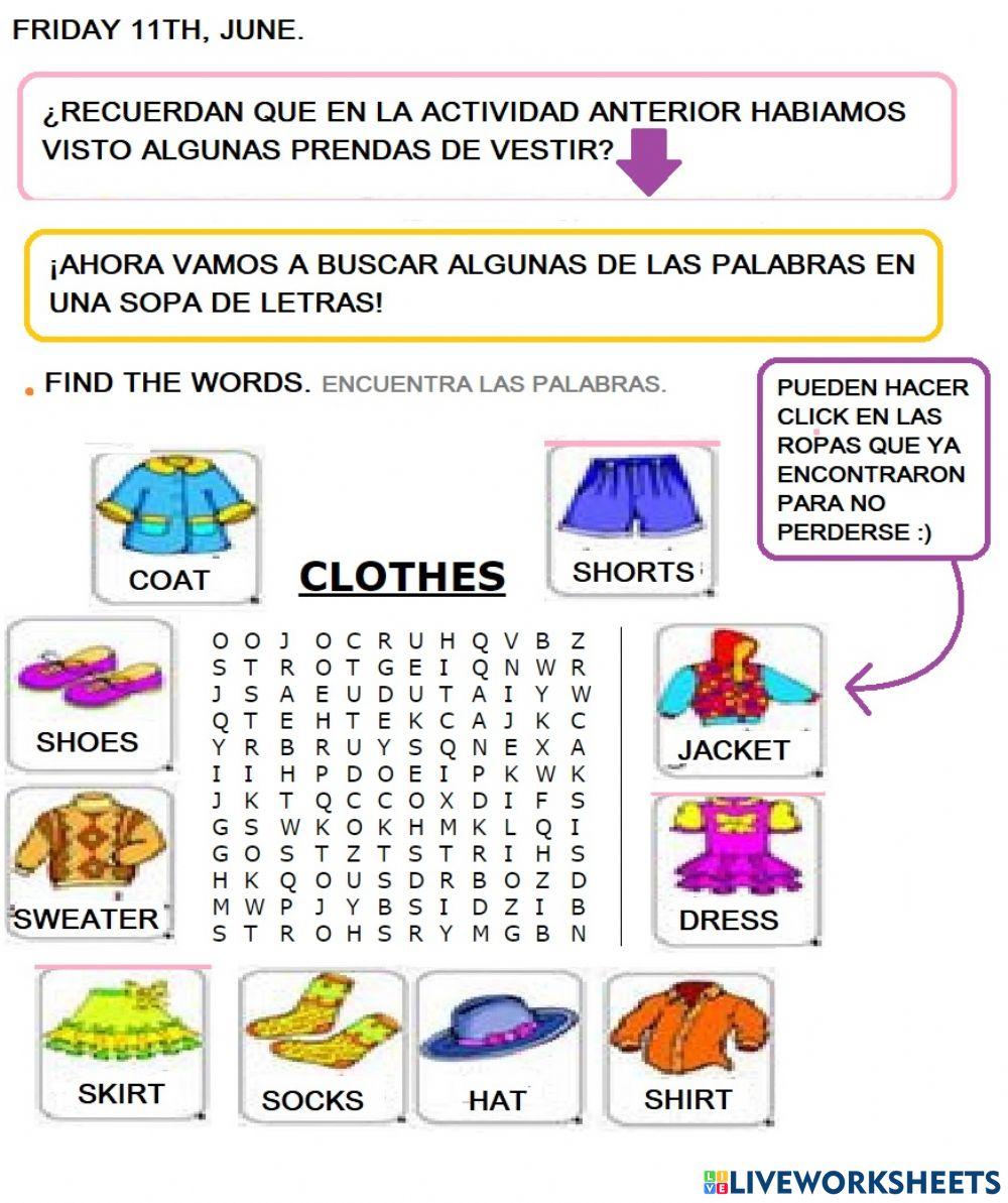Clothes wordsearch