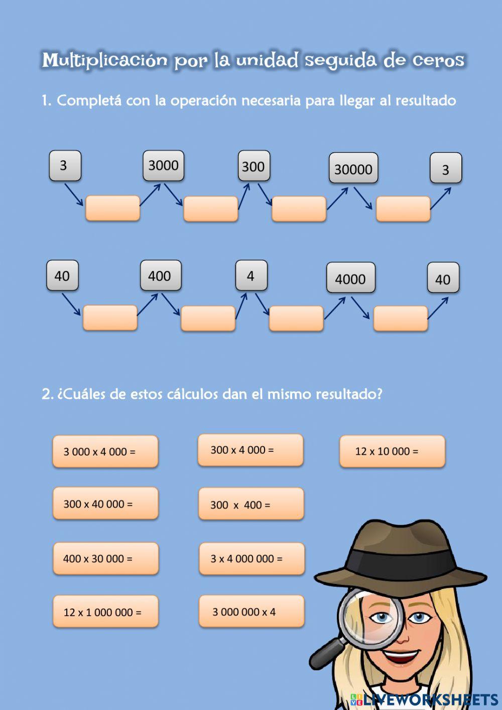Multiplicación por la unidad seguida de ceros
