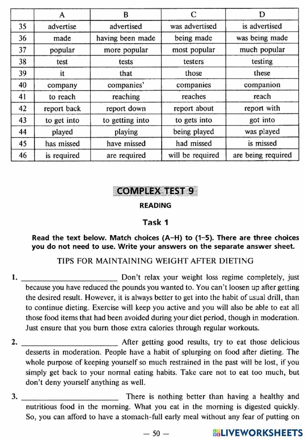 Exam Focus Complex Tests - Test 8