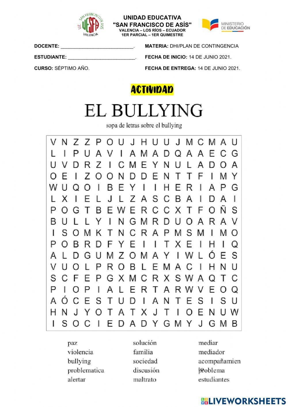 Sopa de letras - bullying
