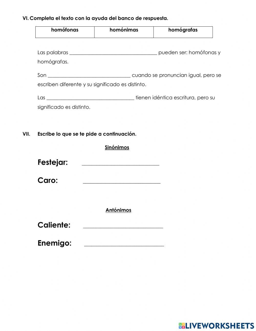 Examen de español 3°