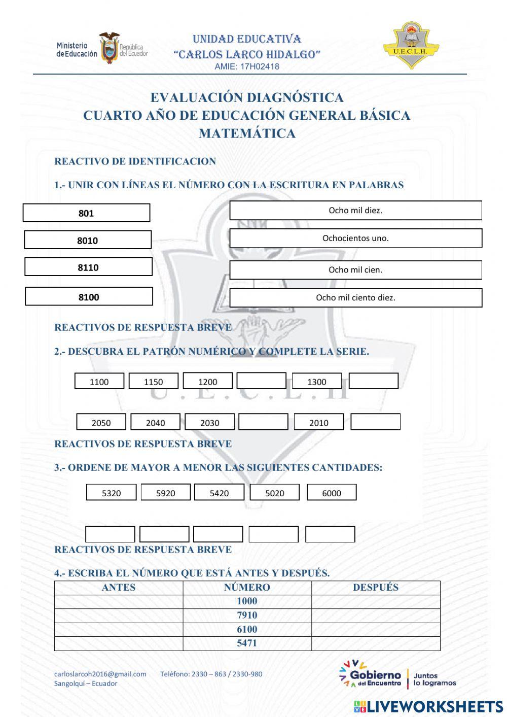 Evaluación de matemática