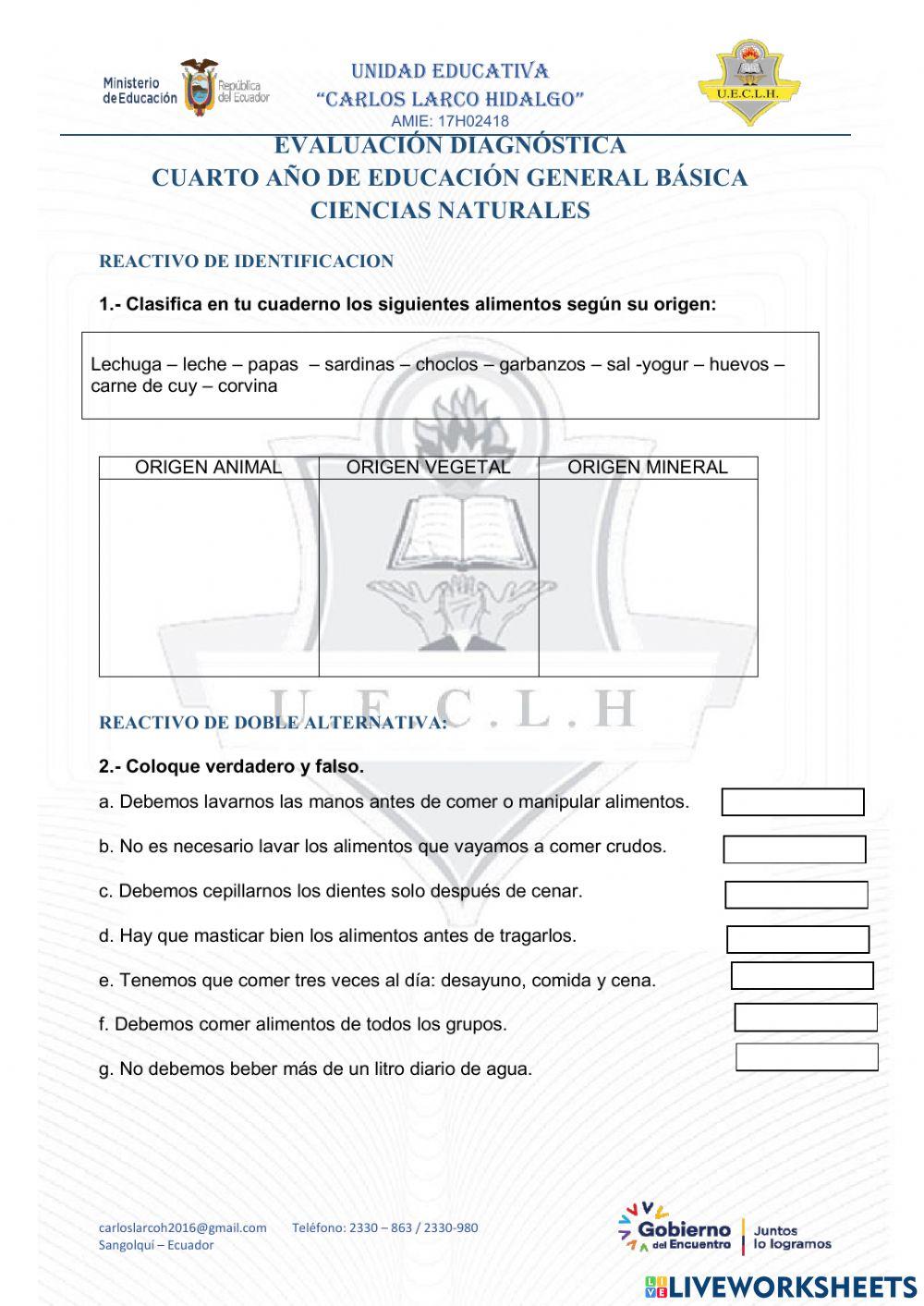 Evaluación de ciencias naturales