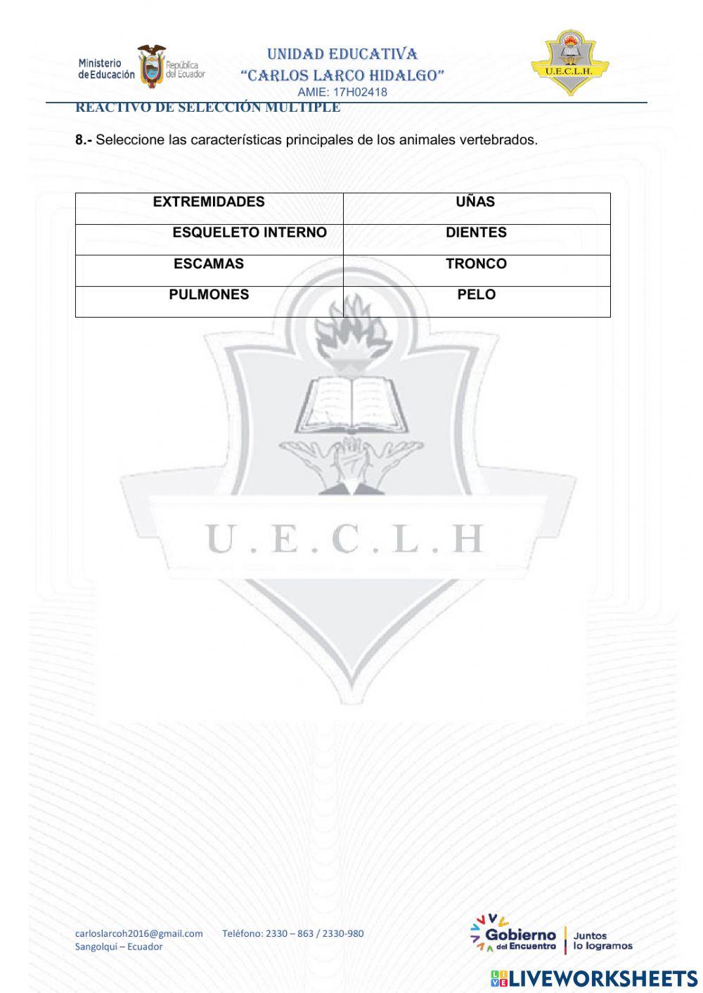 Evaluación de ciencias naturales