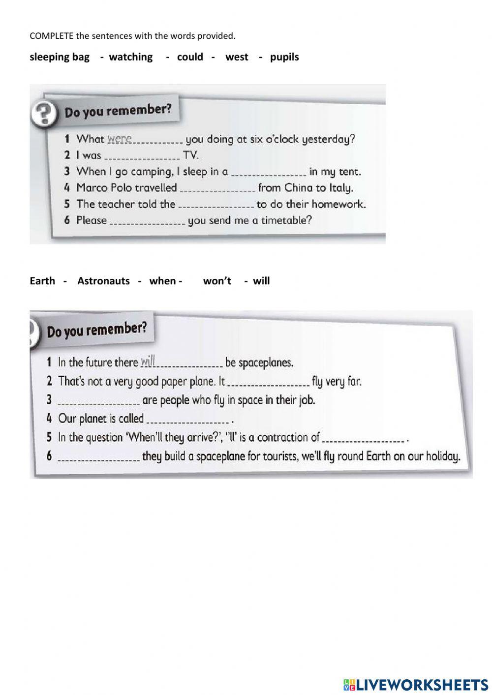 Review do you remember unit 2 & 3 worksheet | Live Worksheets