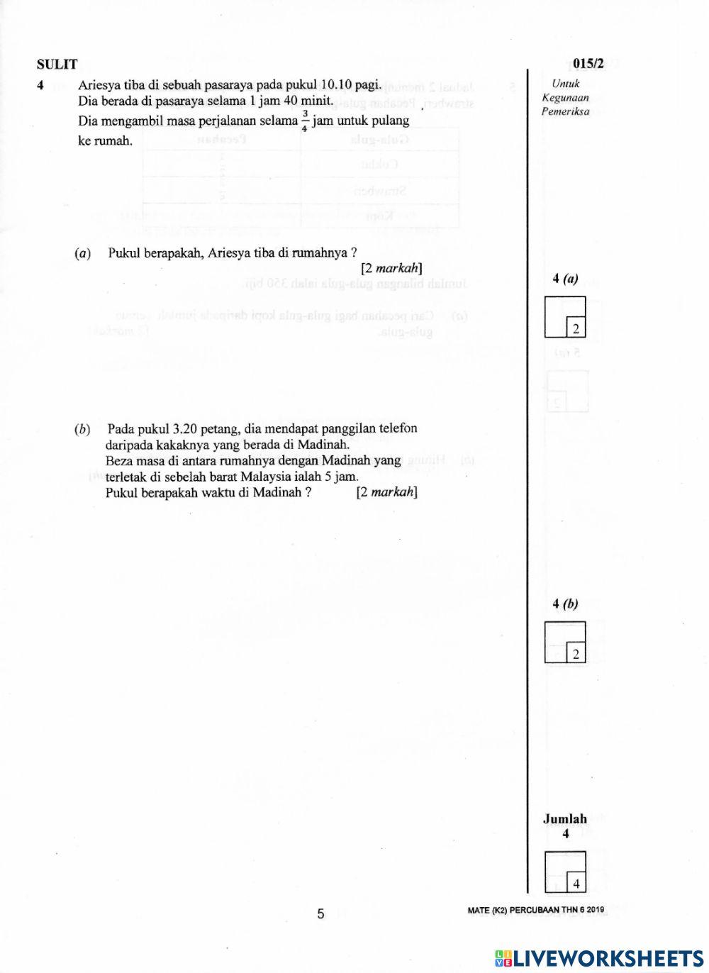 Percubaan matematik tahun 6
