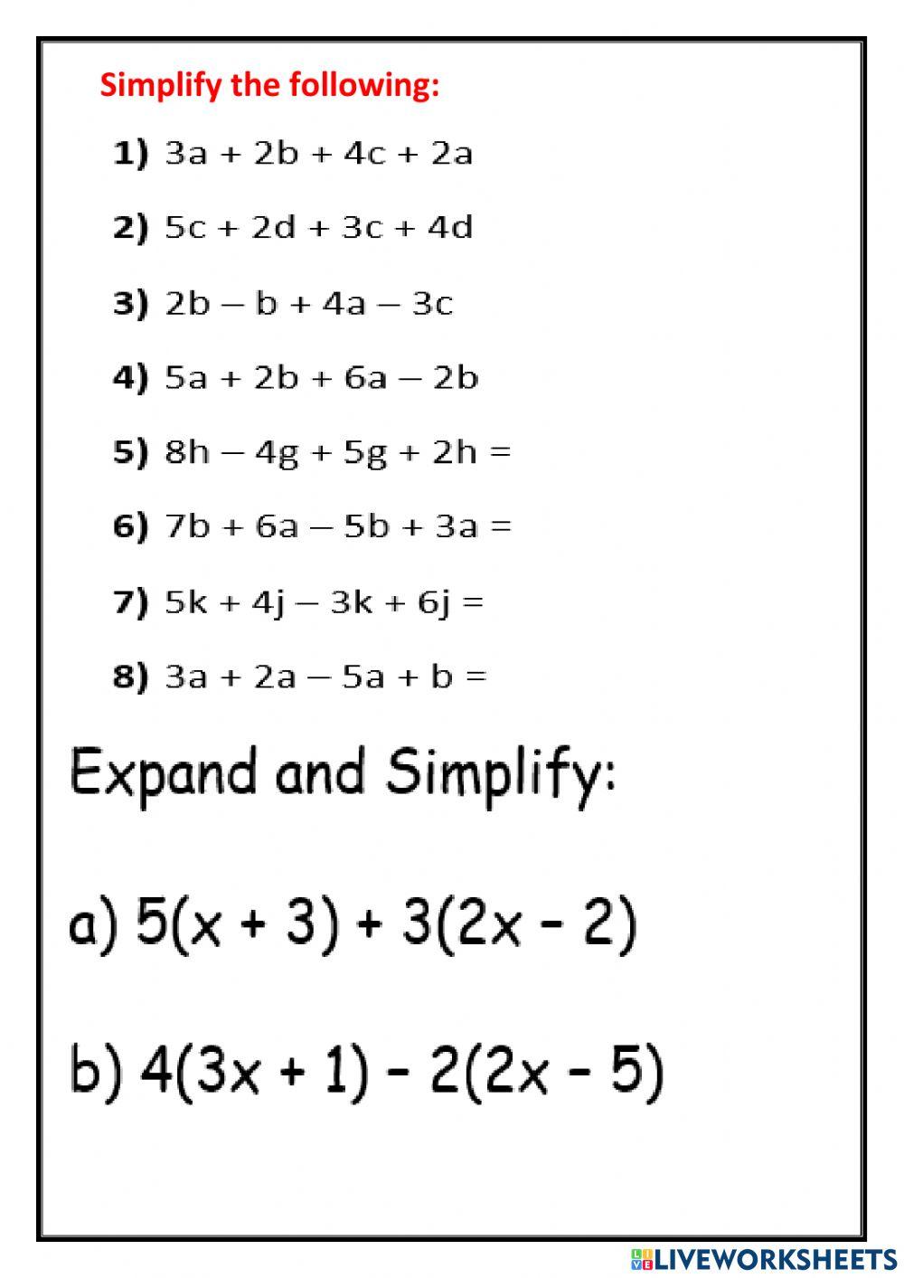Simplify and expand brackets