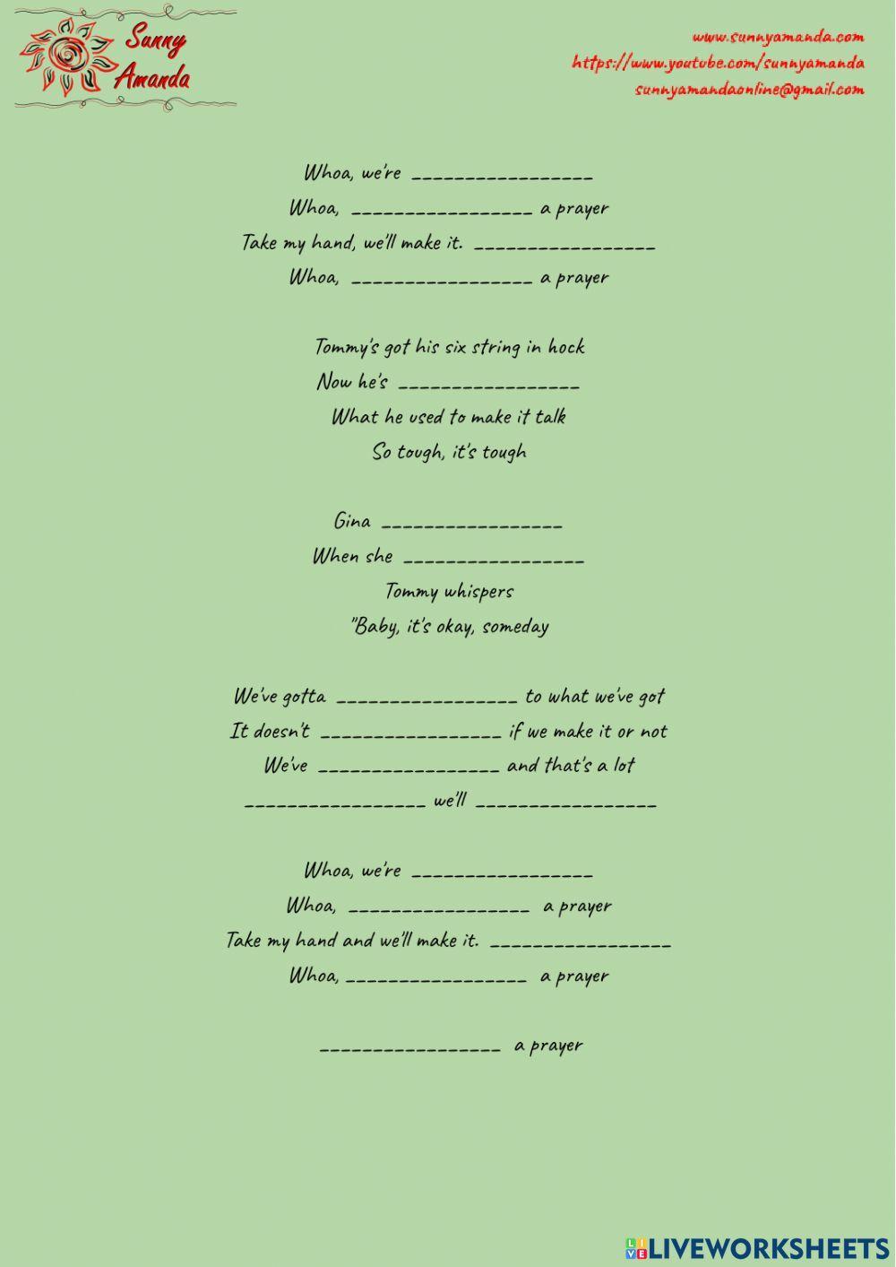 Music Lyrics - Verbs with Prepositions - Expressions - Bon Jovi - Living on Prayer