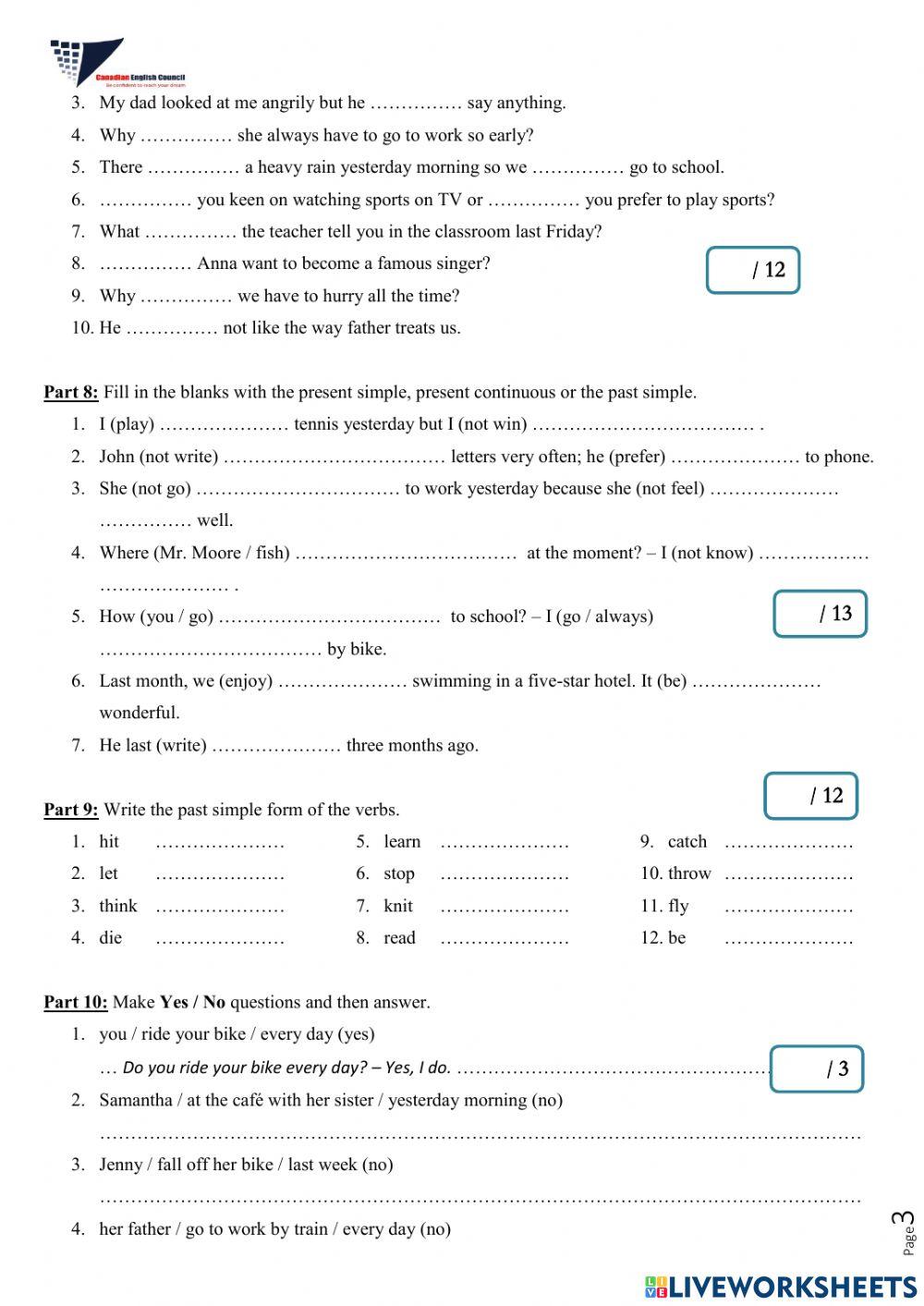 Discover 2 Grammar Test Unit 9 & 10