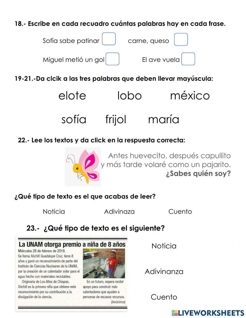 Examen de Español Primer