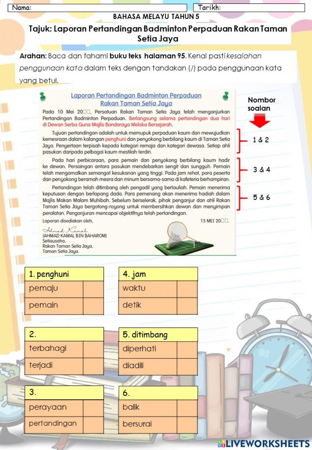 Laporan Pertandingan Badminton Perpaduan Rakan Taman Setia Jaya