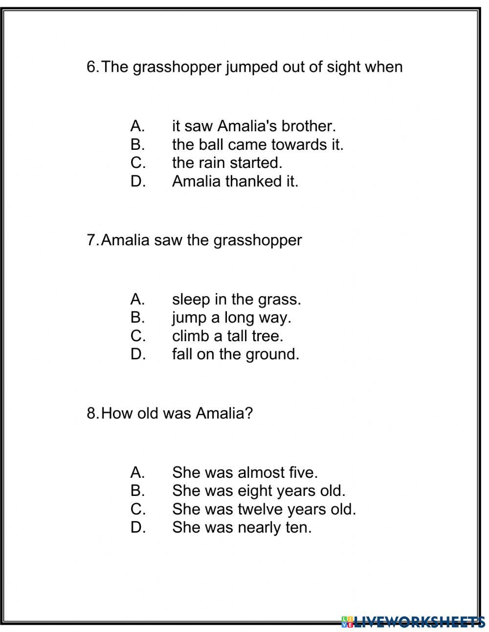 Amalia & the grasshopper(comprehension)