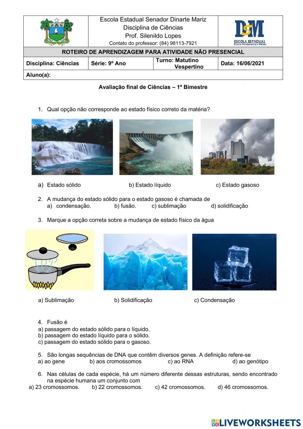 Avaliação Ciências Avaliação Ciências