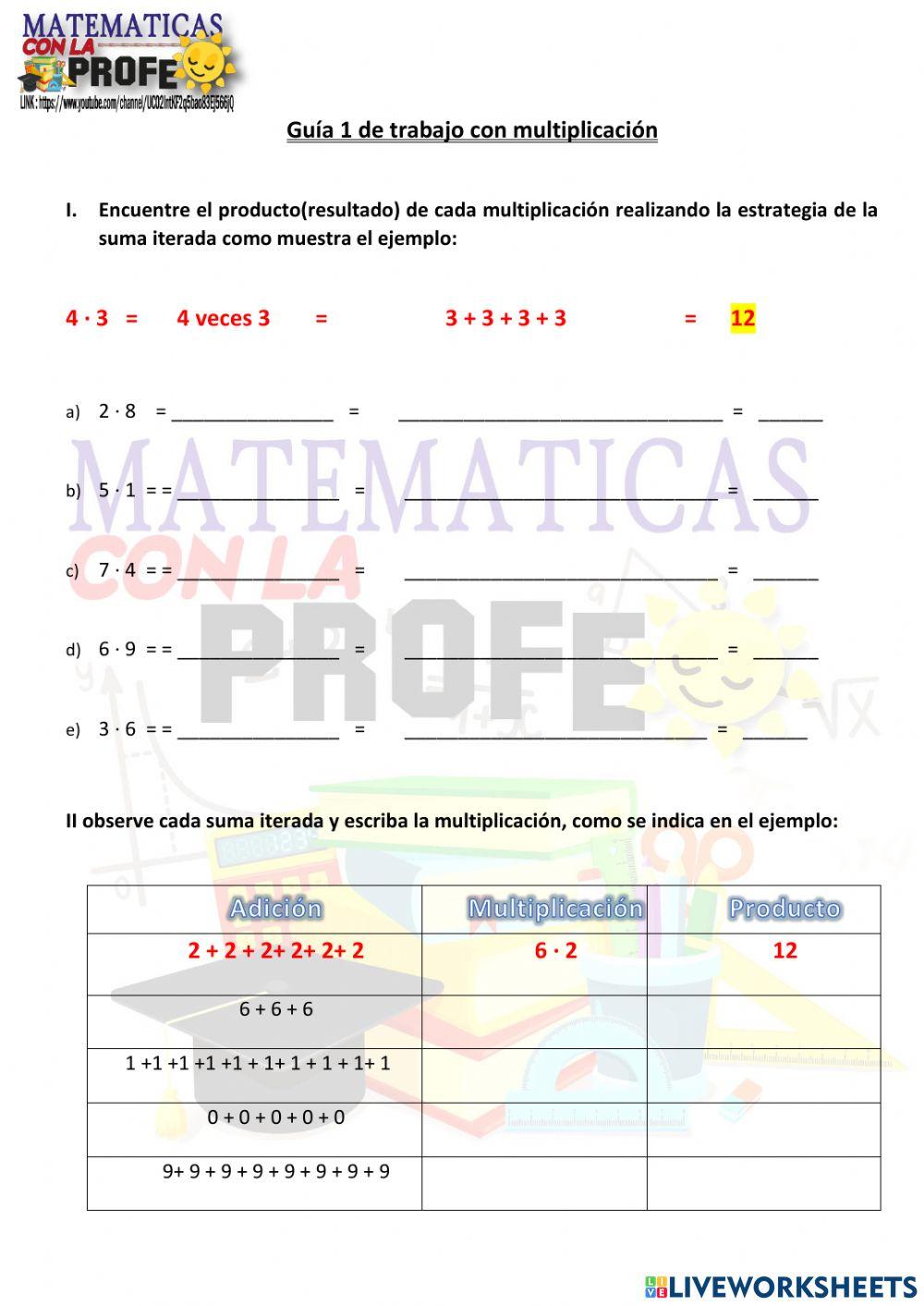 Guía de multiplicaciones con suma iterada