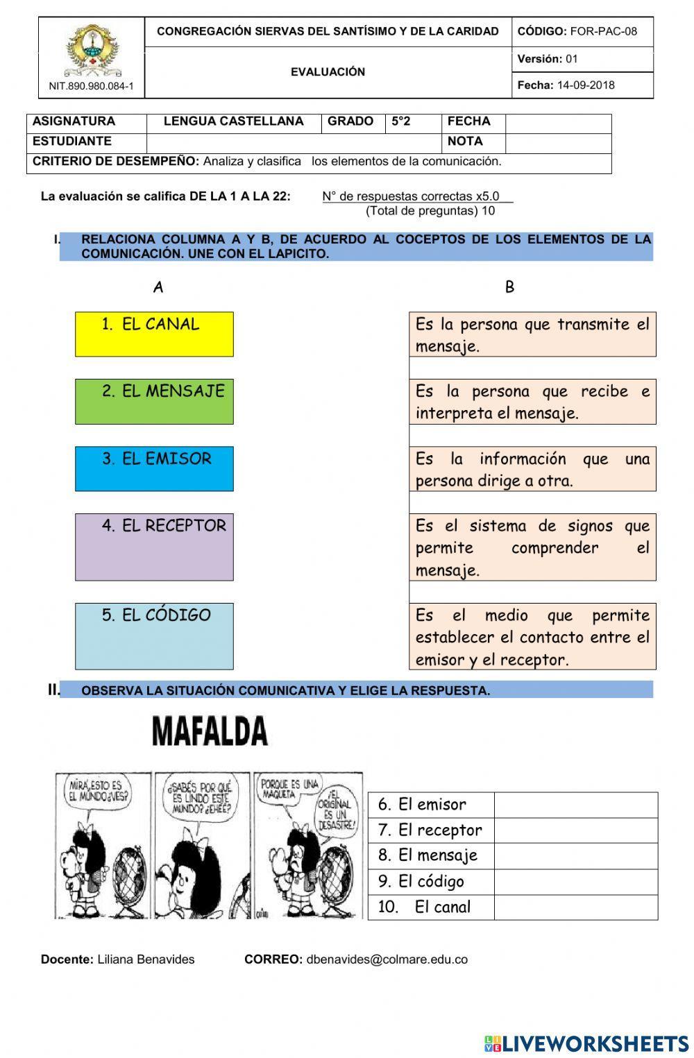Actividad lúdica- Los elementos de la  comunicación