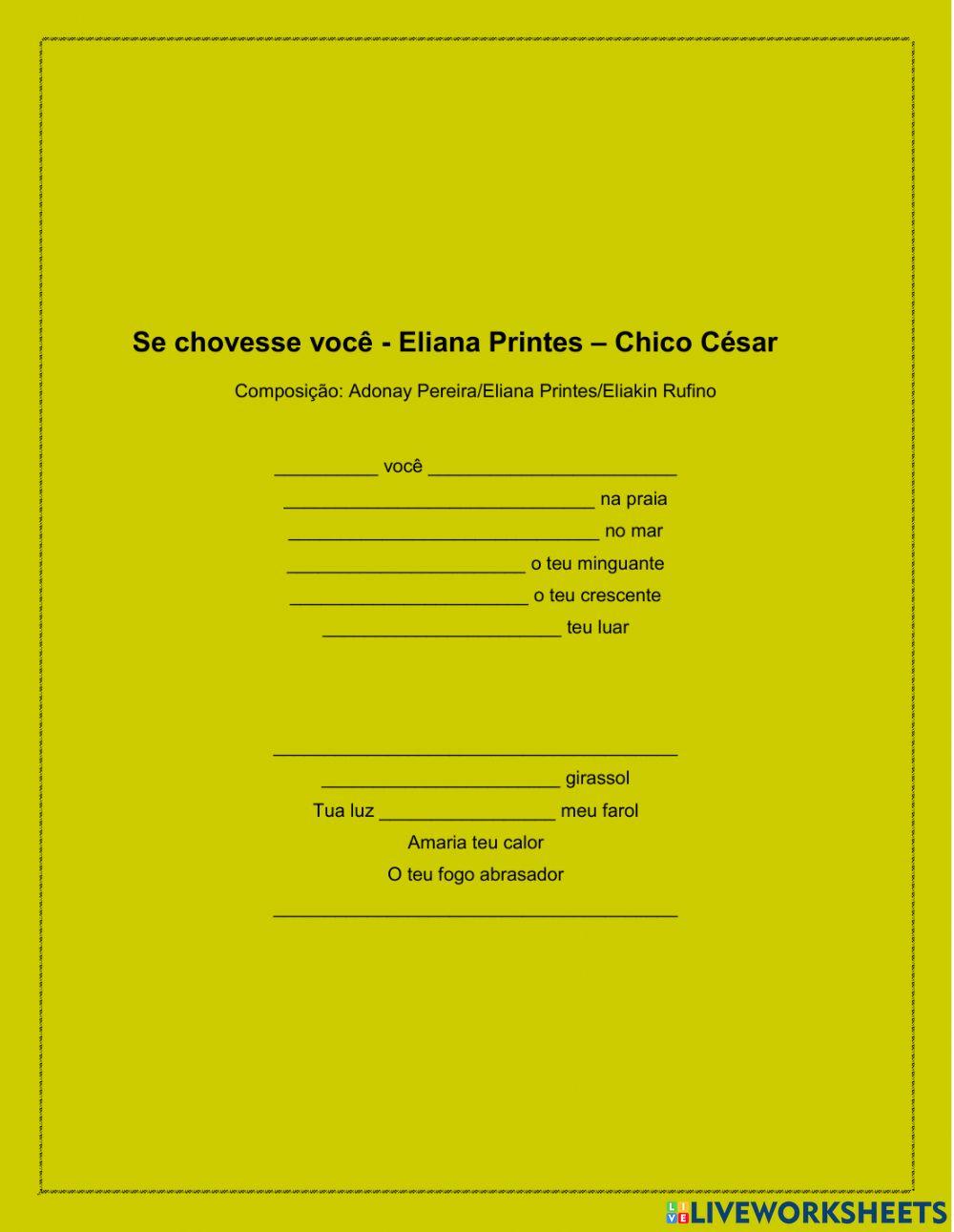 Se chovesse você  (Eliane Printes e Chico César)