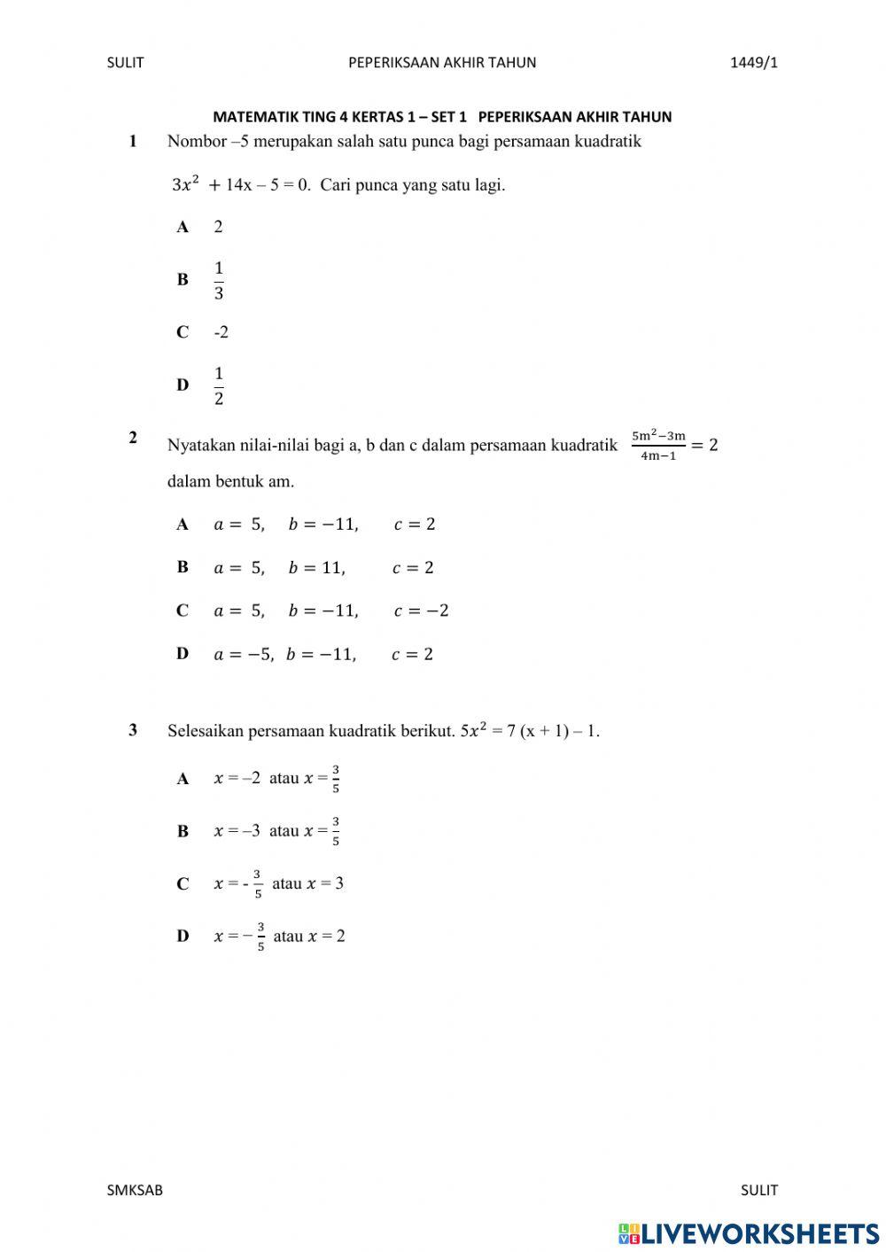 Ulangkaji matematik tingkatan 4