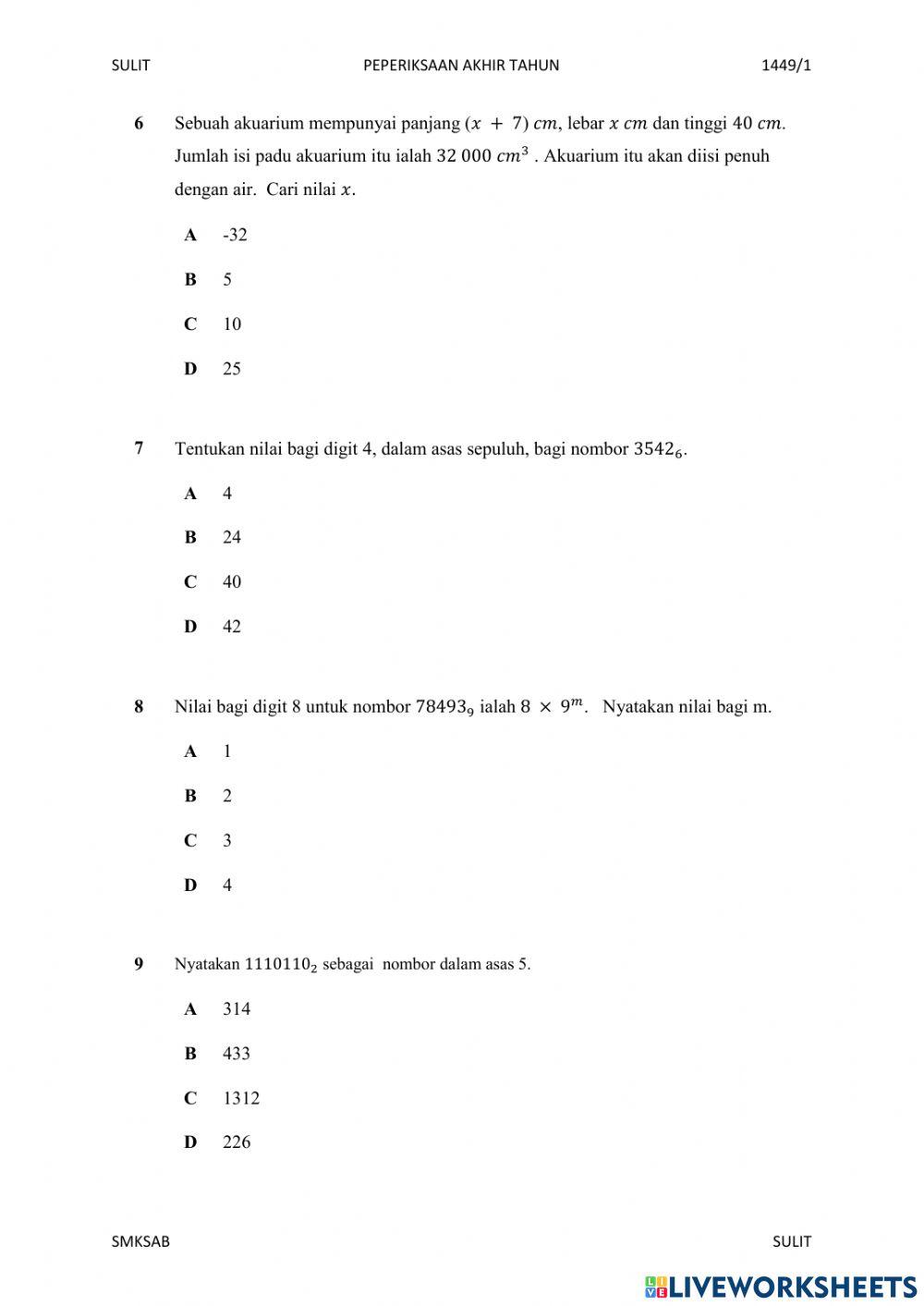 Ulangkaji matematik tingkatan 4