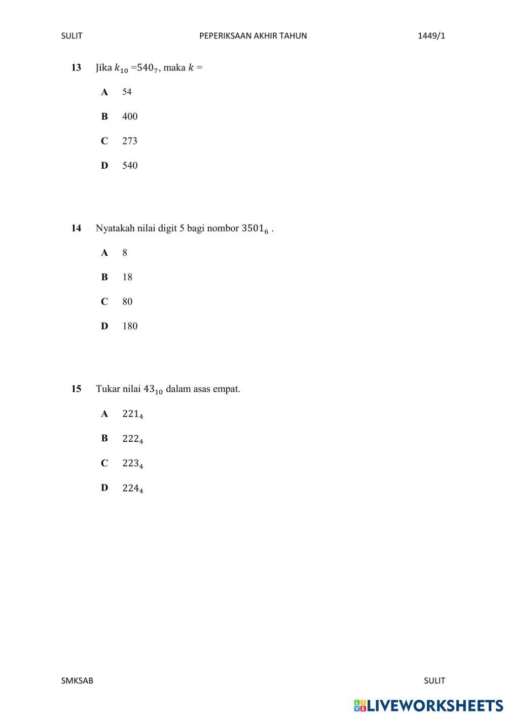 Ulangkaji matematik tingkatan 4