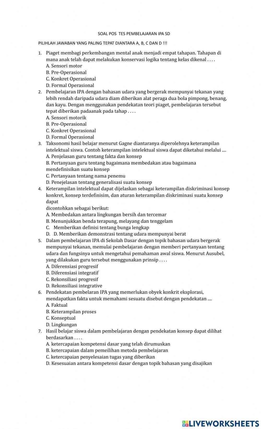 Pos tes pembelajaran ipa sd