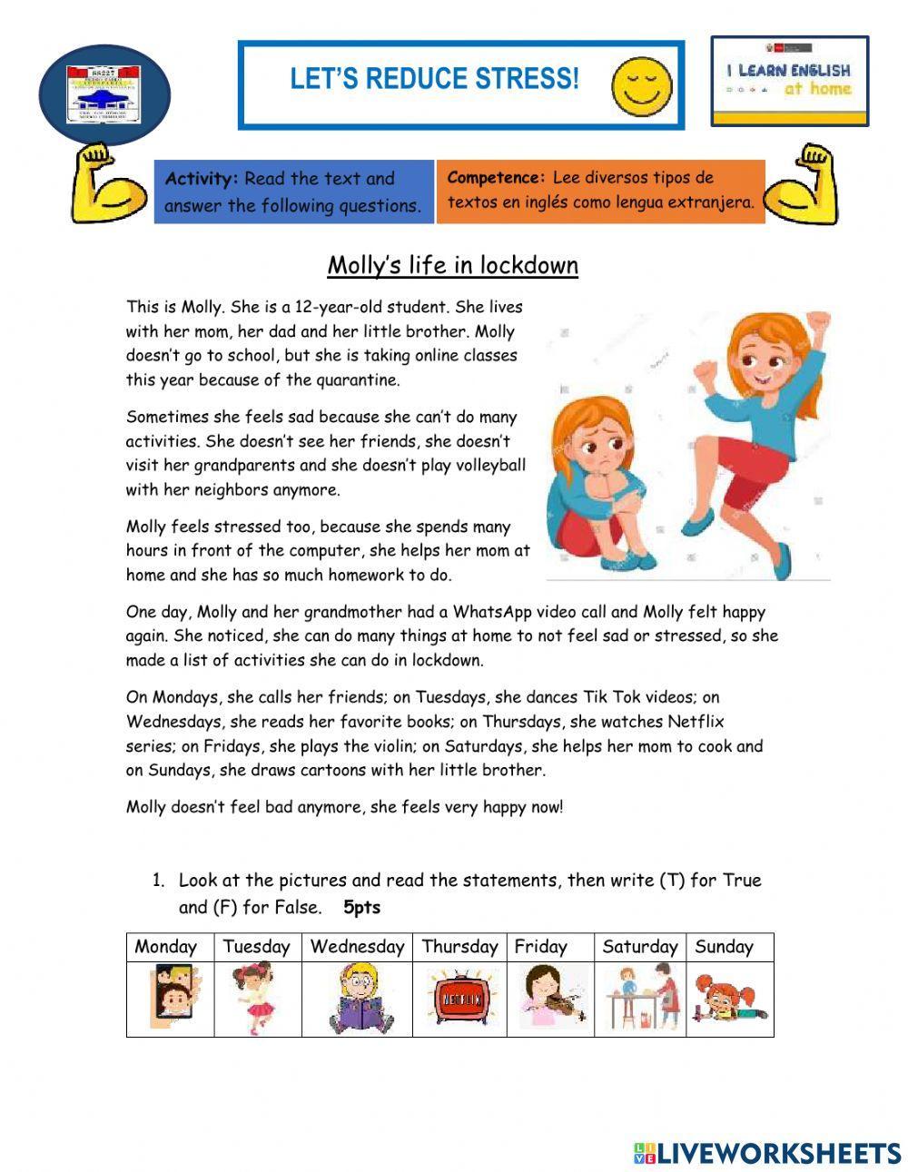 Molly's life in Lockdown - Reading Comprenhension