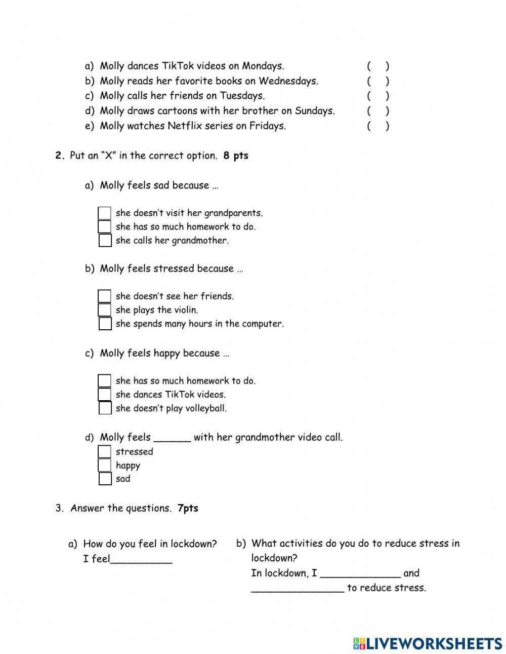 Molly's life in Lockdown - Reading Comprenhension
