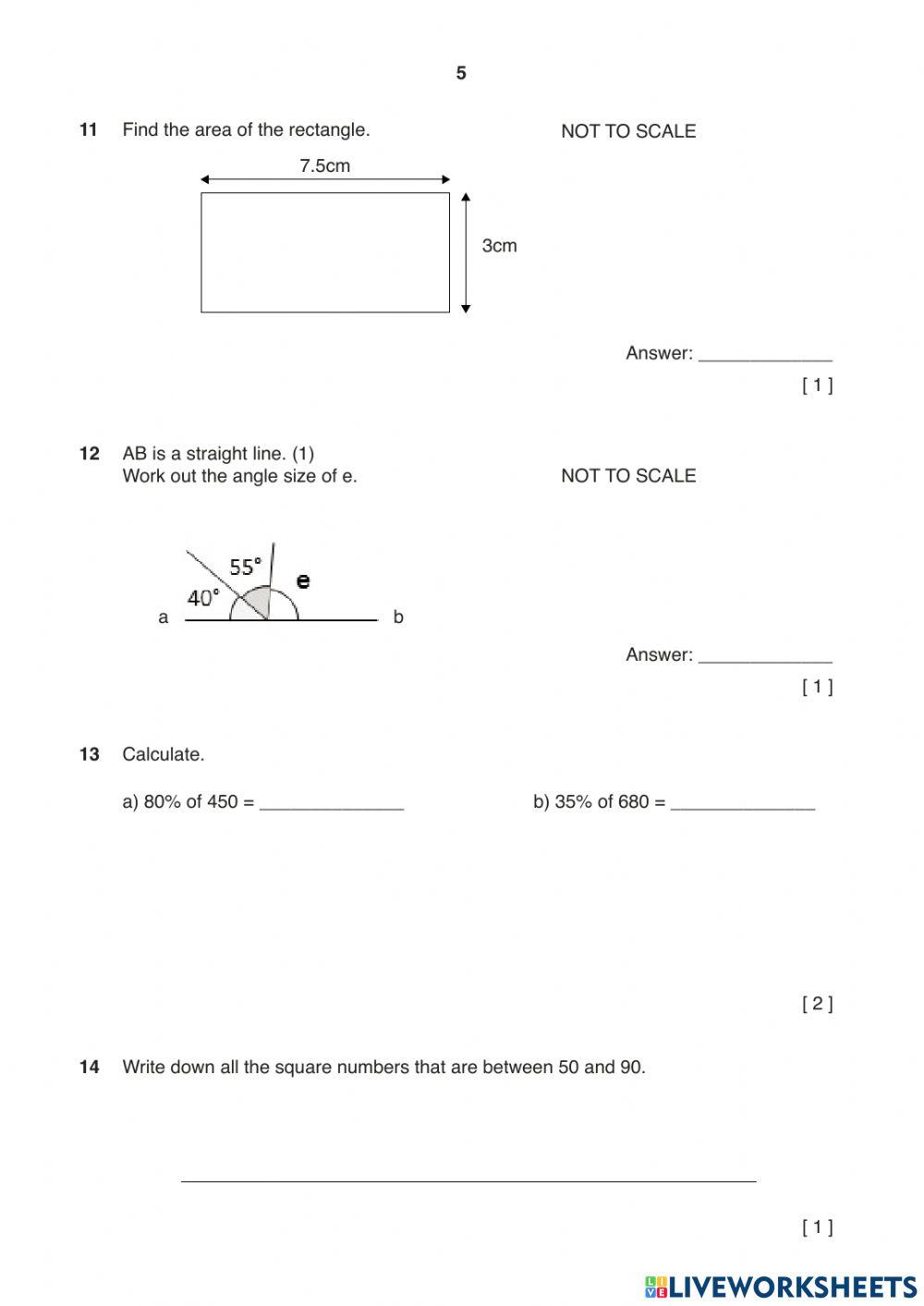 Year 6 Maths Placement Test