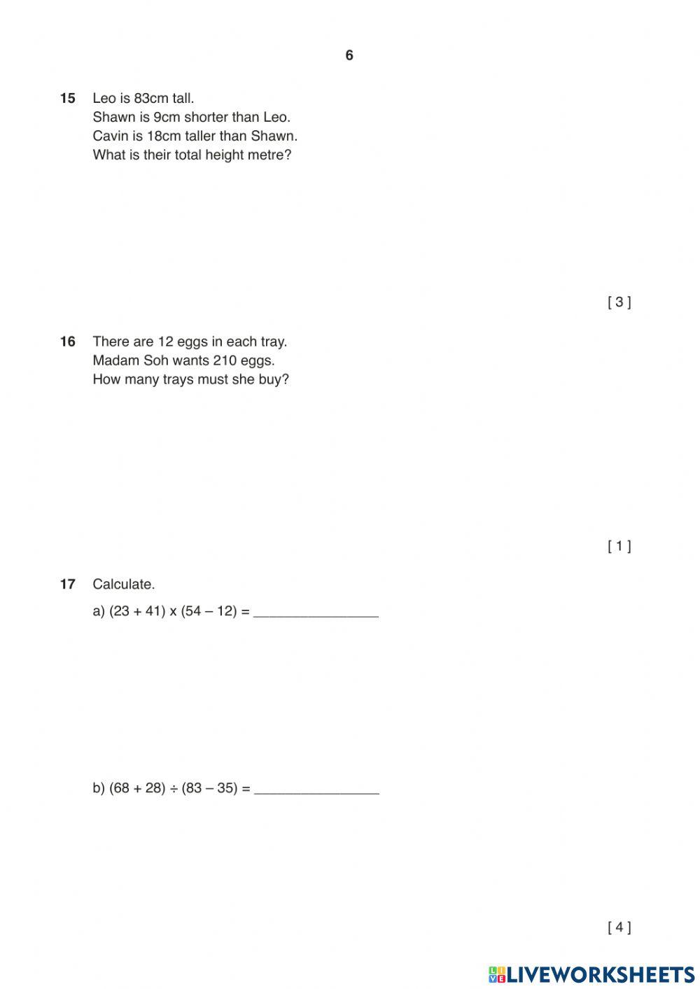 Year 6 Maths Placement Test