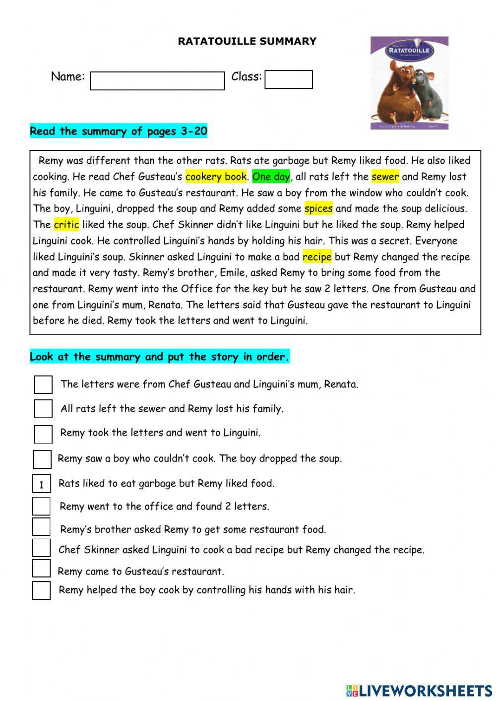 Summary of Ratatouille 3-20