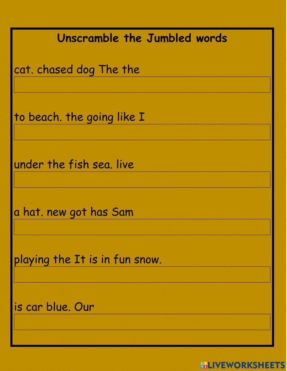 Unscramble the jumbled words worksheet