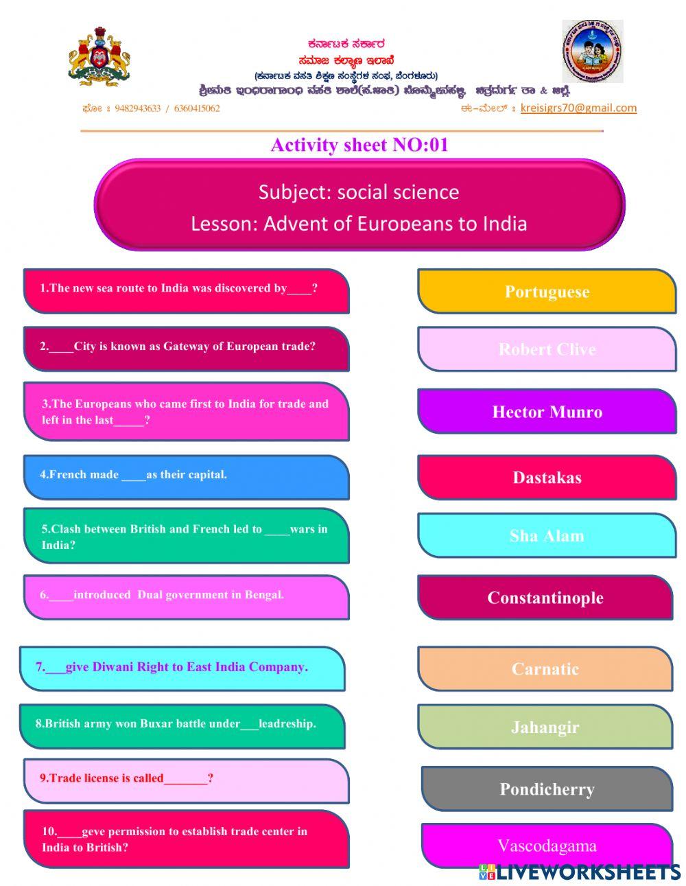 Advent of Europeans to India-ACTIVITY 01