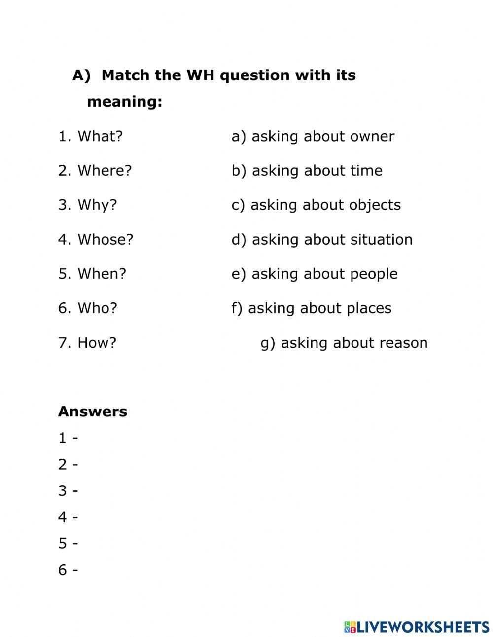 Wh Questions - Match the Following