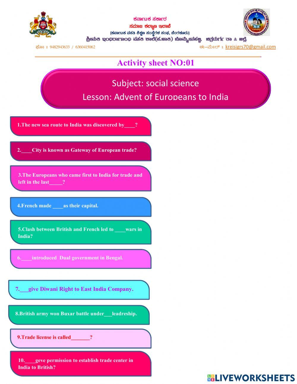 Advent of Europeans to India-ACTIVITY 1.1