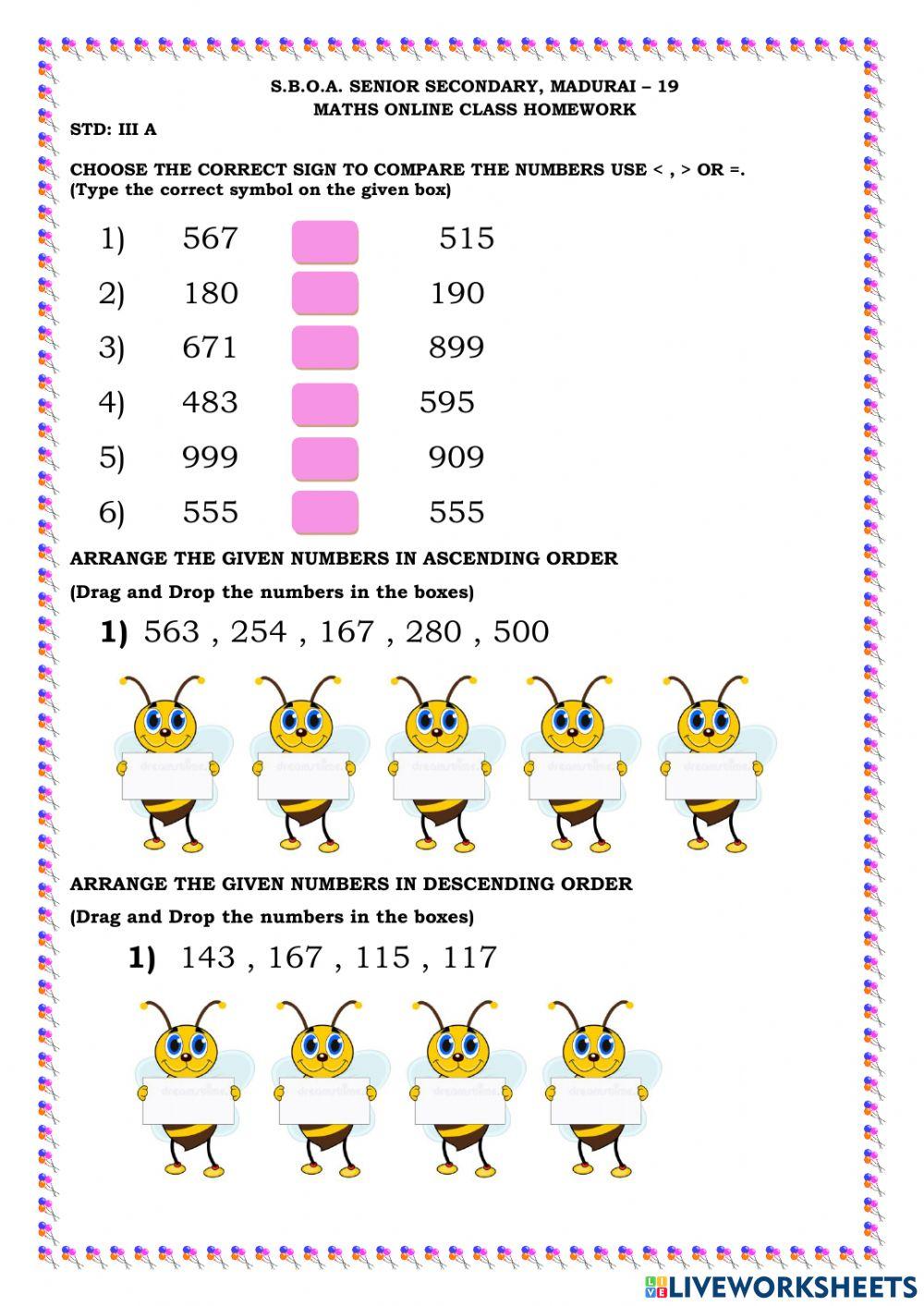 Arrange and Compare 3-digit numbers