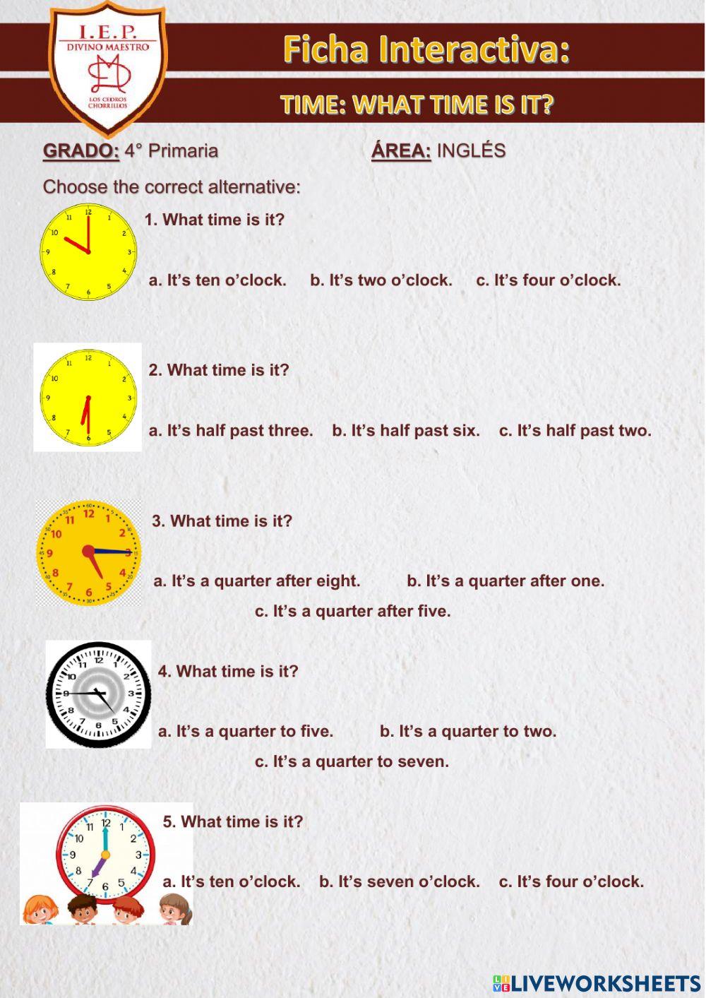 Time: What time is it? worksheet | Live Worksheets