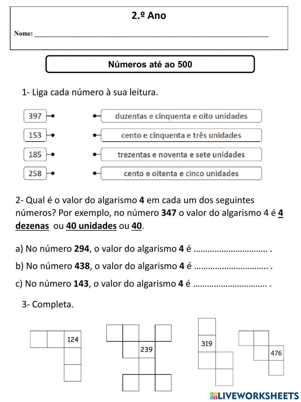 Matemática 2.º ano Números até 500