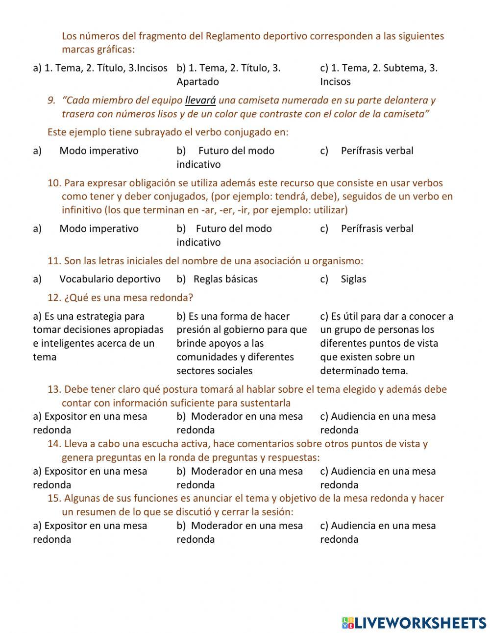 Examen de Español Tercer Periodo