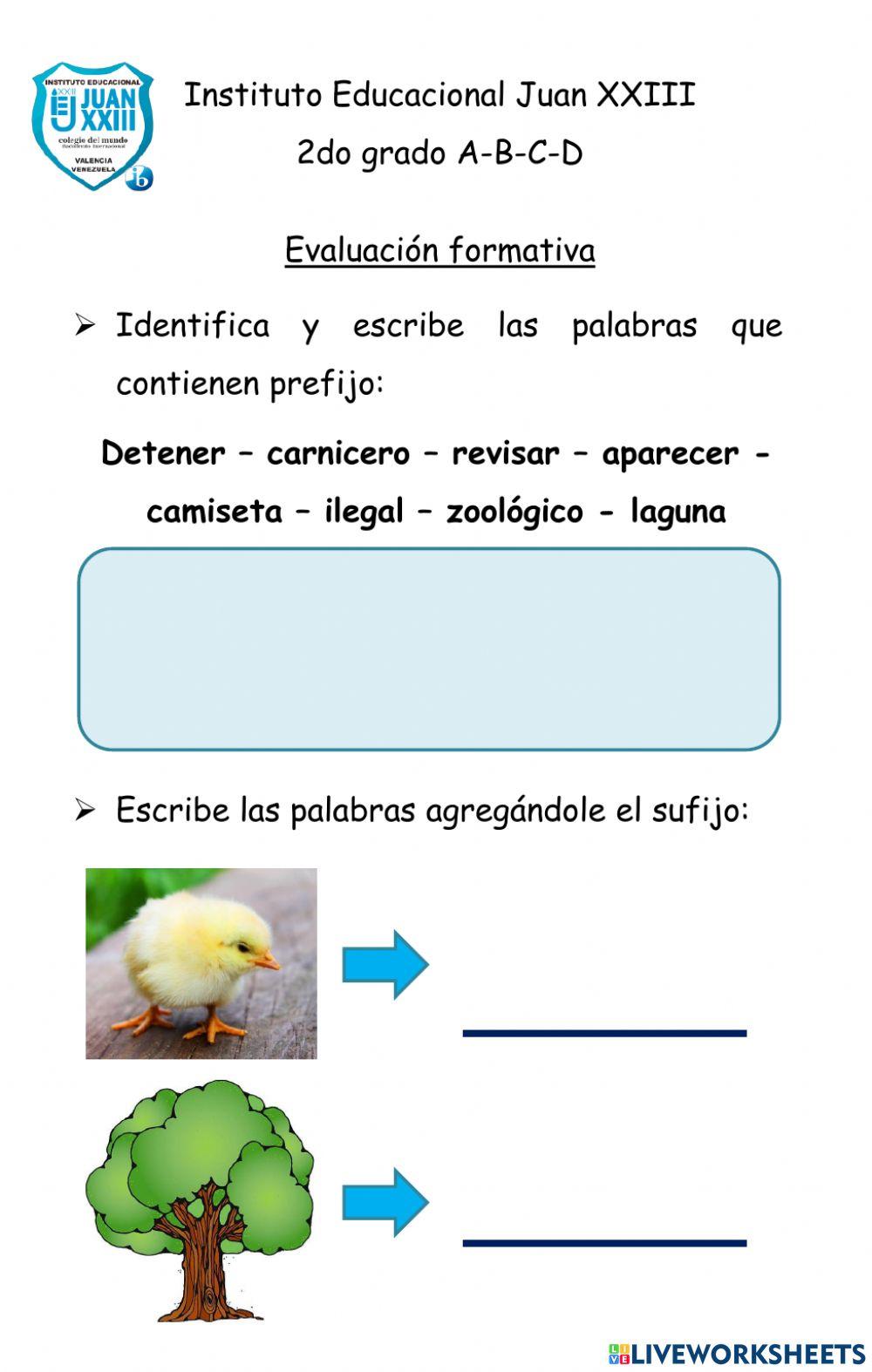 Evaluación formativa - Prefijo y sufijo