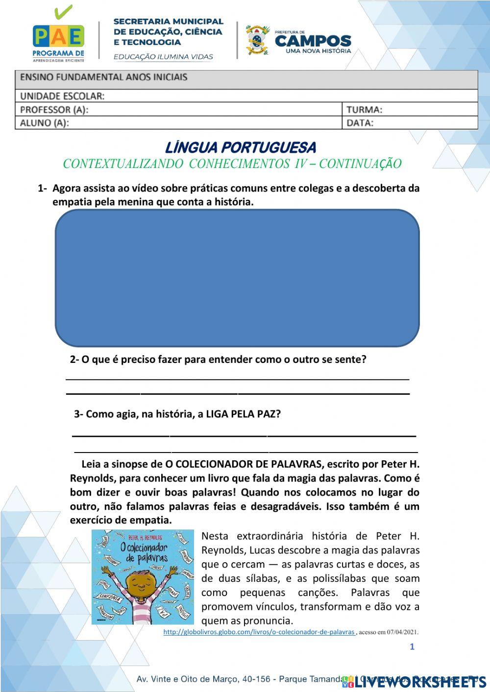 Semana 4 - Língua Portuguesa - 2º atividade - EMCAPO - 5º ano