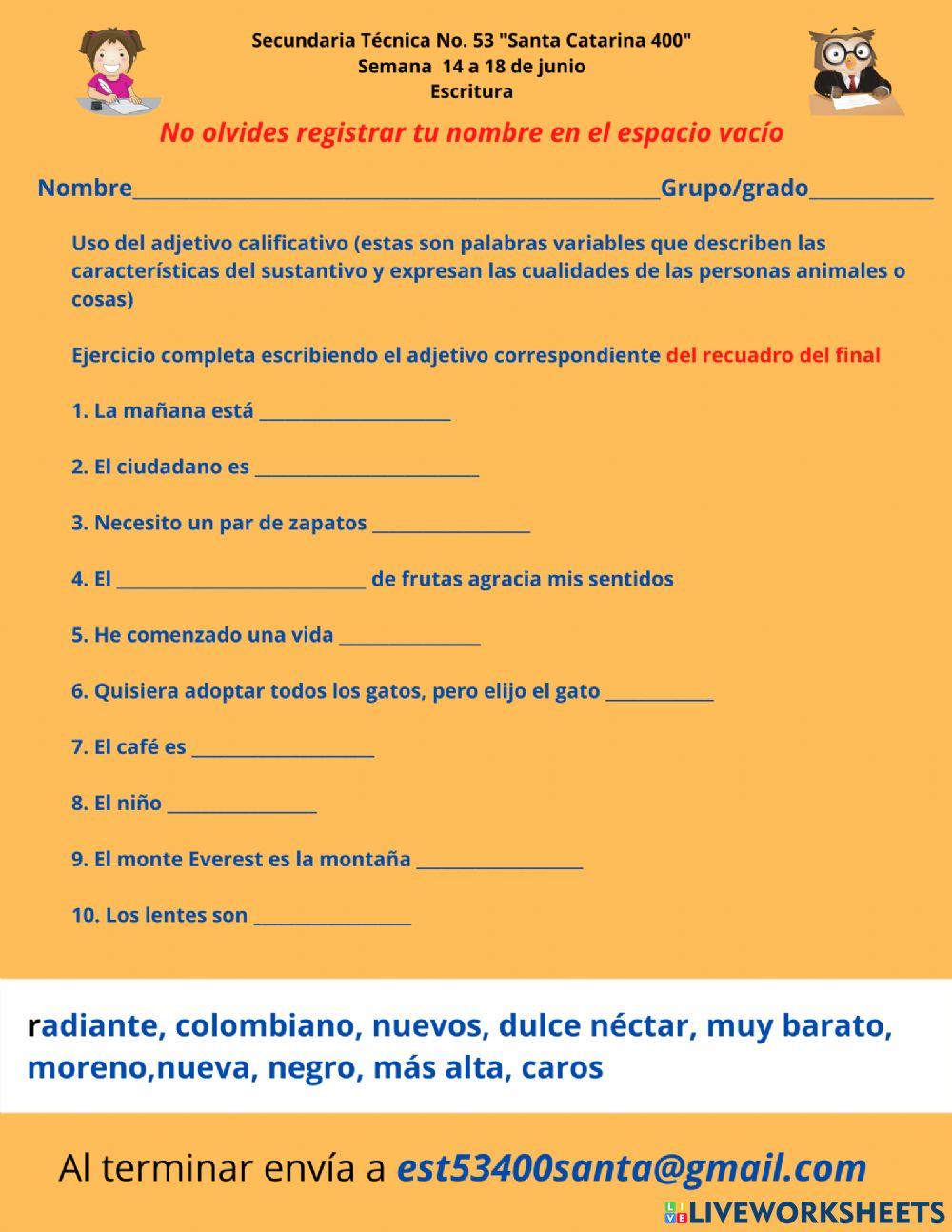 Uso del adjetivo calificativo