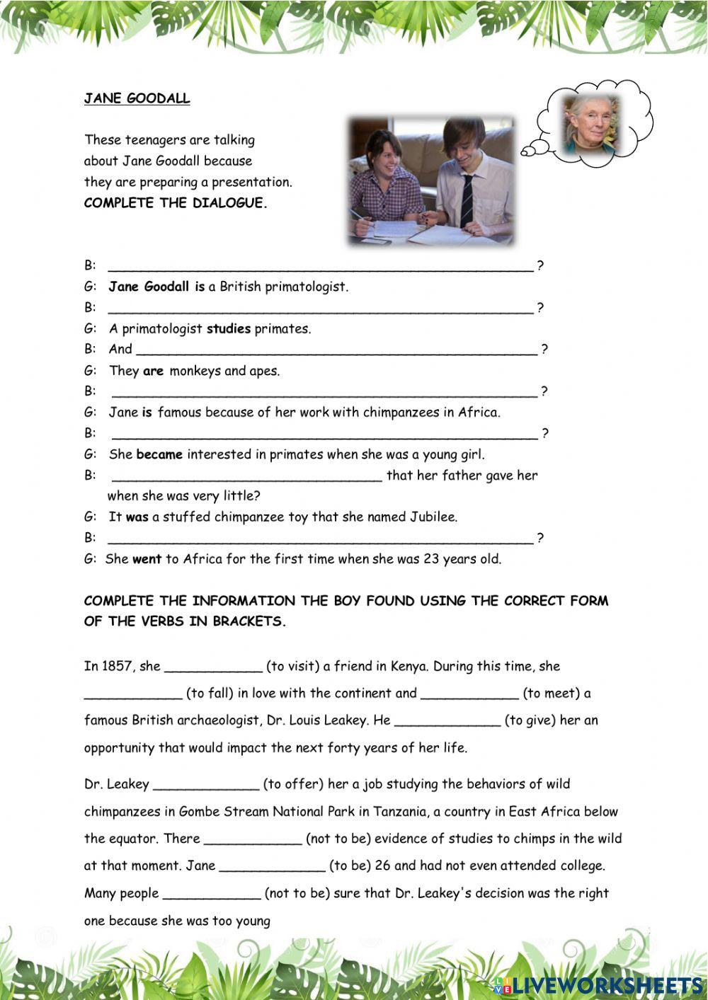 Jane goodall | Free Interactive Worksheets | 1082970