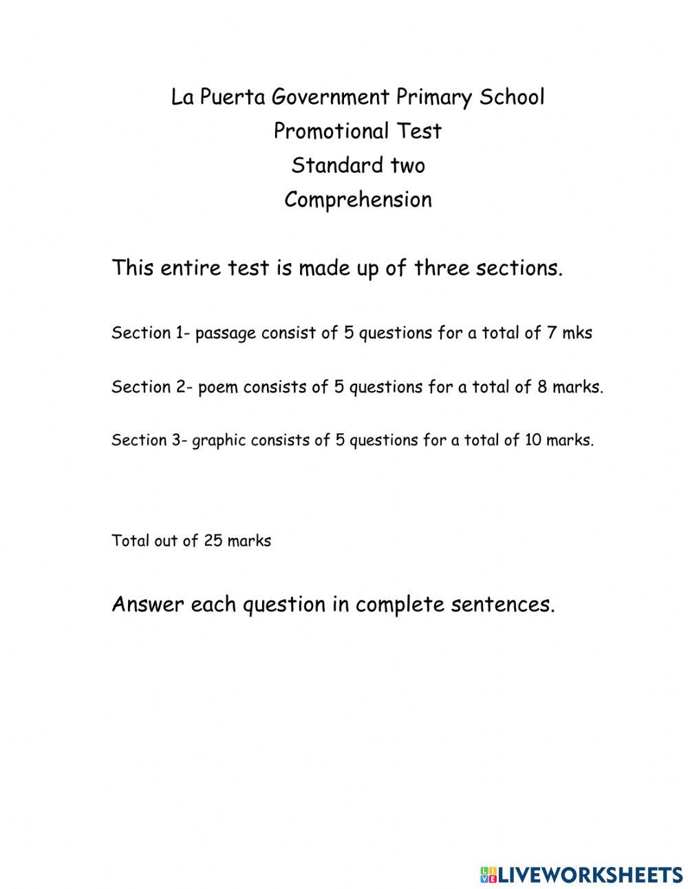 Comprehension Promotional test