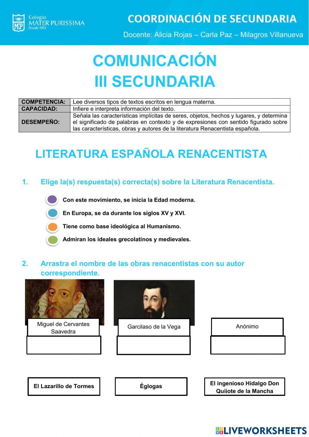 Literatura renacentista española - 3ero secundaria
