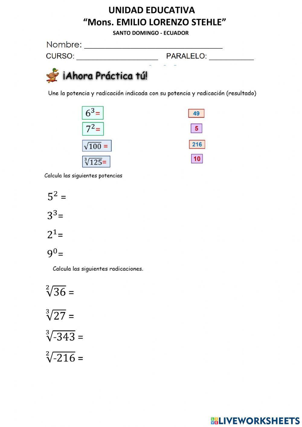 Potenciaciòn y radicación