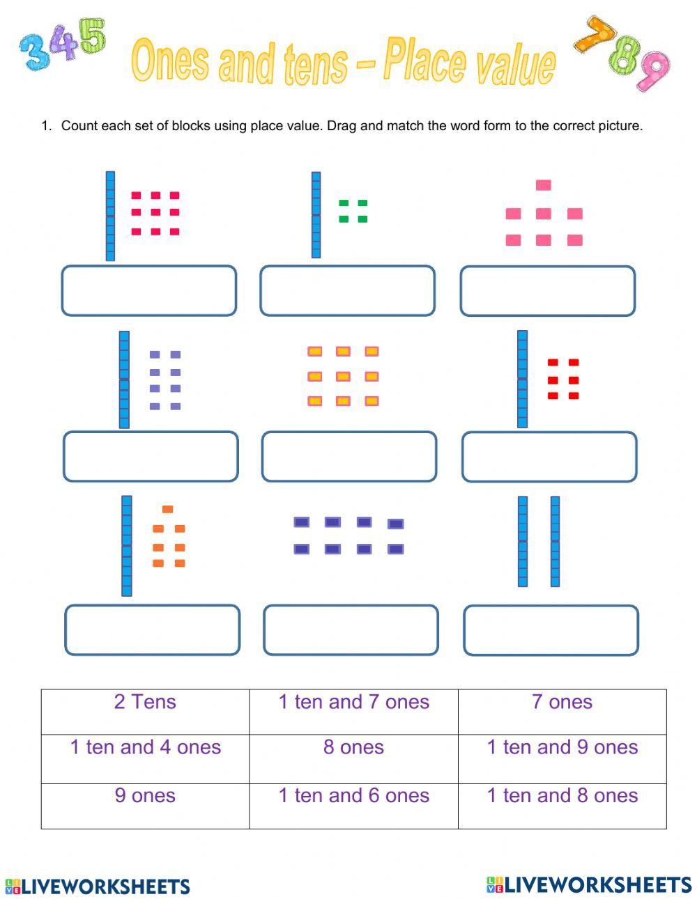 TENS AND ONES LIVE WORKSHEET